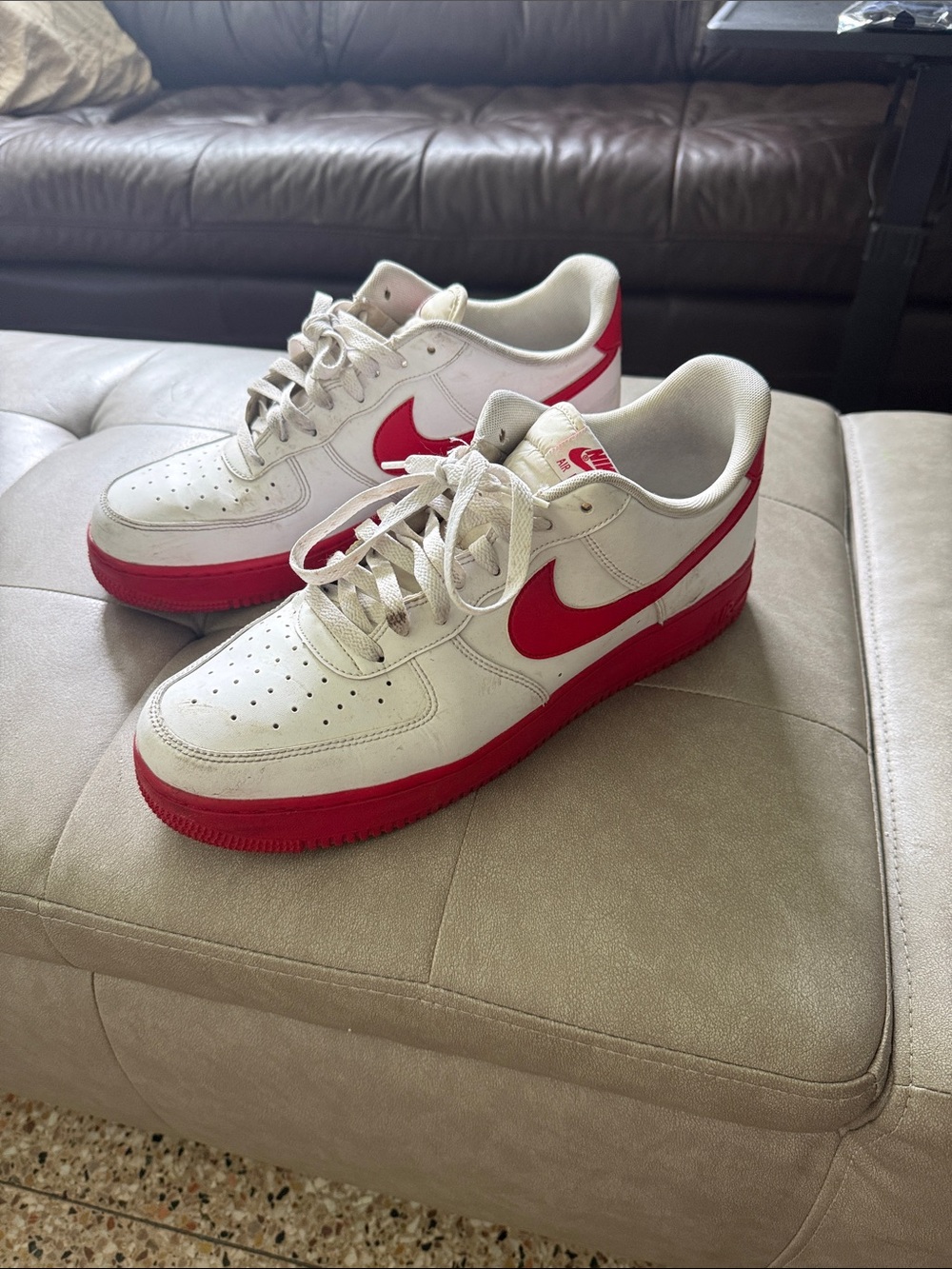 Nike White and Red Low-Top Sneakers